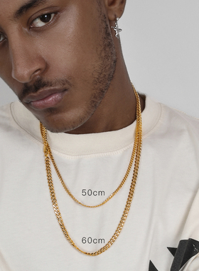 金色钛钢细古巴项链男女同款项链