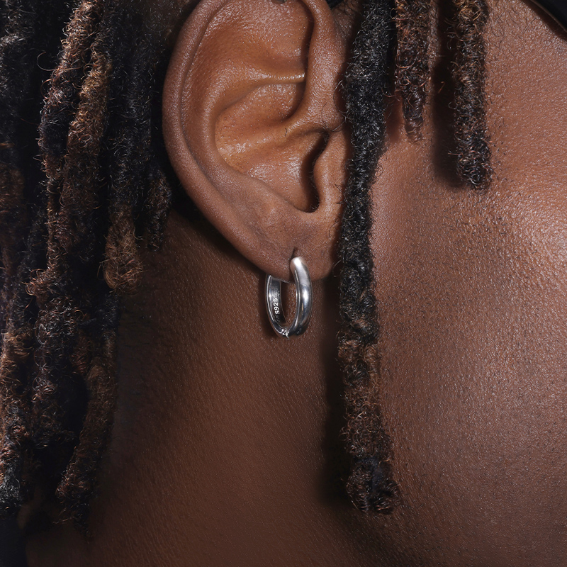 GRGR S925 Glossy Earrings 纯银素圈大耳圈男嘻哈女中号百搭耳环 - 图2