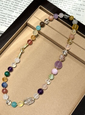 天然水晶多宝项链手链女款多巴胺色系手串新中式轻奢百搭饰品
