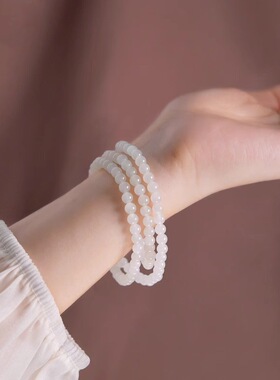 带证书收藏级老料羊脂玉和田玉多圈手串女和田玉串珠白玉手链