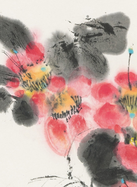 程十发花鸟画茶花水仙国画装饰画客厅办公室字画竖版挂画卷轴装裱