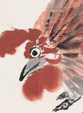齐白石大吉图雄鸡挂画装饰画字画客厅玄关挂画国画花鸟画竖版卷轴
