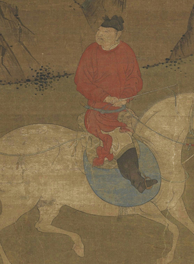 唐人春郊游骑图人物山水挂轴挂画