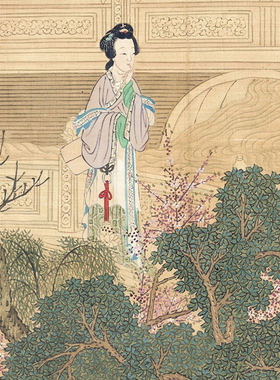 仇英百美图仕女图挂画山水画工笔画国画装饰画客厅卧室横版卷轴画
