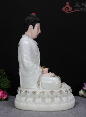 永泽堂桌面19寸镶花汉白玉释迦牟尼佛释迦佛三宝佛像供佛手工摆件