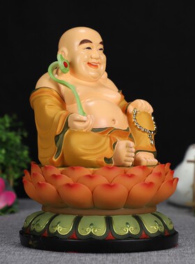 10寸金罗缎锦弥勒佛笑佛坐莲花佛布袋佛中式招财家居桌面佛像摆件