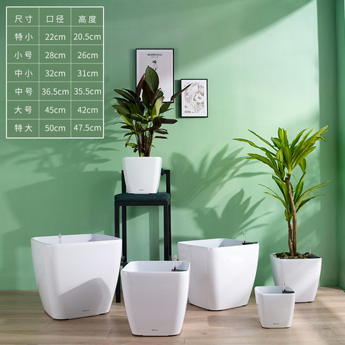 室内超大绿植盆种树盆方形懒人自动浇灌落地简约塑料花盆大号带轮 - 图3