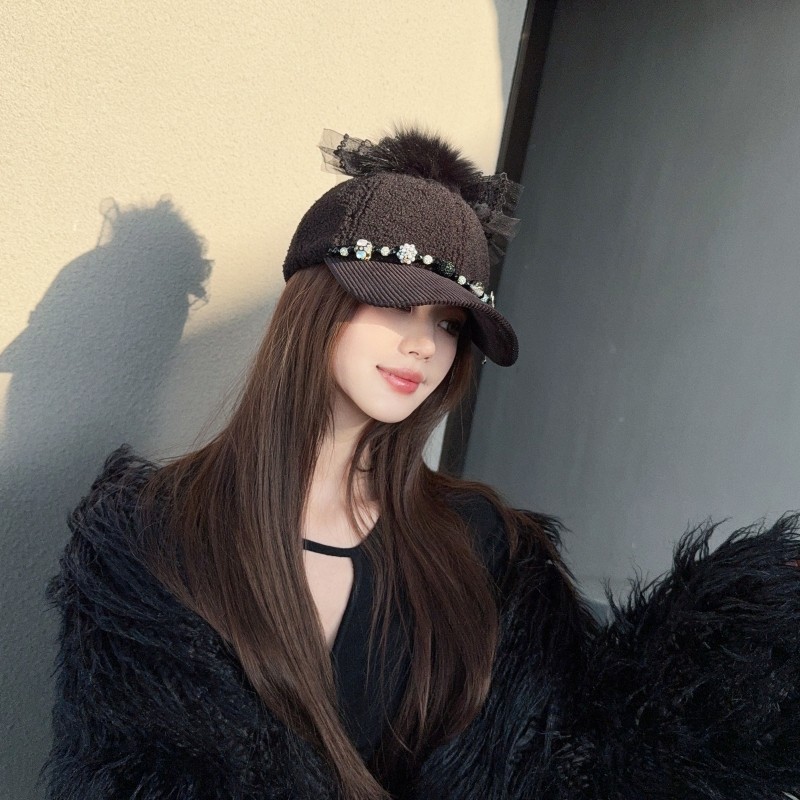 NIUYANG 原创高档羊羔绒蝴蝶系列珠钻棒球帽狐狸毛蕾丝花球鸭舌帽,淘宝优惠券,粉丝福利购,淘宝优惠卷