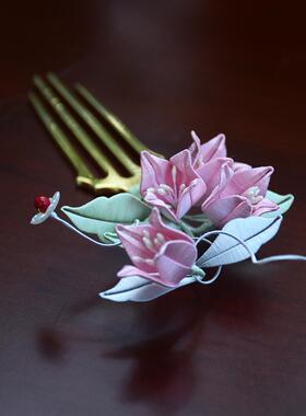 缠花成品哑光桃花小发夹