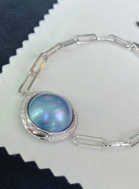 饰雅苑原创 天然海水马贝S952纯银版手链星空蓝 淑女风 礼物