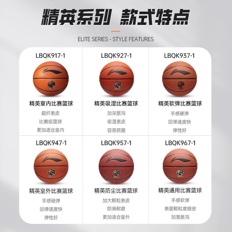 李宁精英篮球 CBA系列正品室内外耐磨PU款成人7号967美式篮球畅销