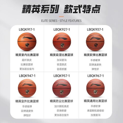 李宁精英篮球 CBA系列正品室内外耐磨PU款成人7号967美式篮球畅销 - 图2