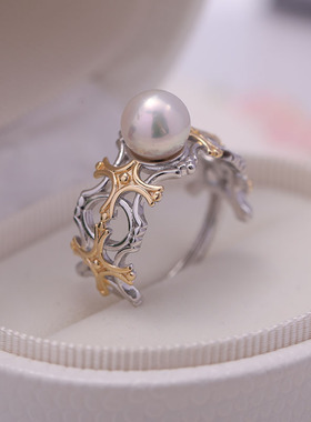 分色镂空戒指托s925纯银韩版