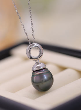 DIY珍珠配件s925纯银精致时尚气质吊坠项链坠项坠空托配10-14mm