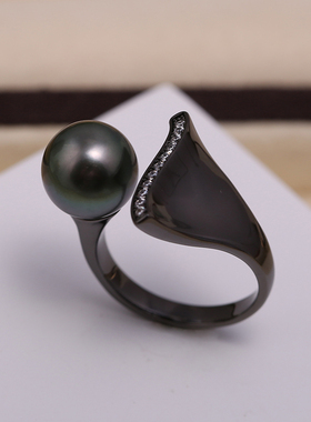 s925纯银精工时尚立体枪黑戒指托