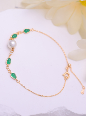 s925纯银通孔祖母绿葫芦调节手链