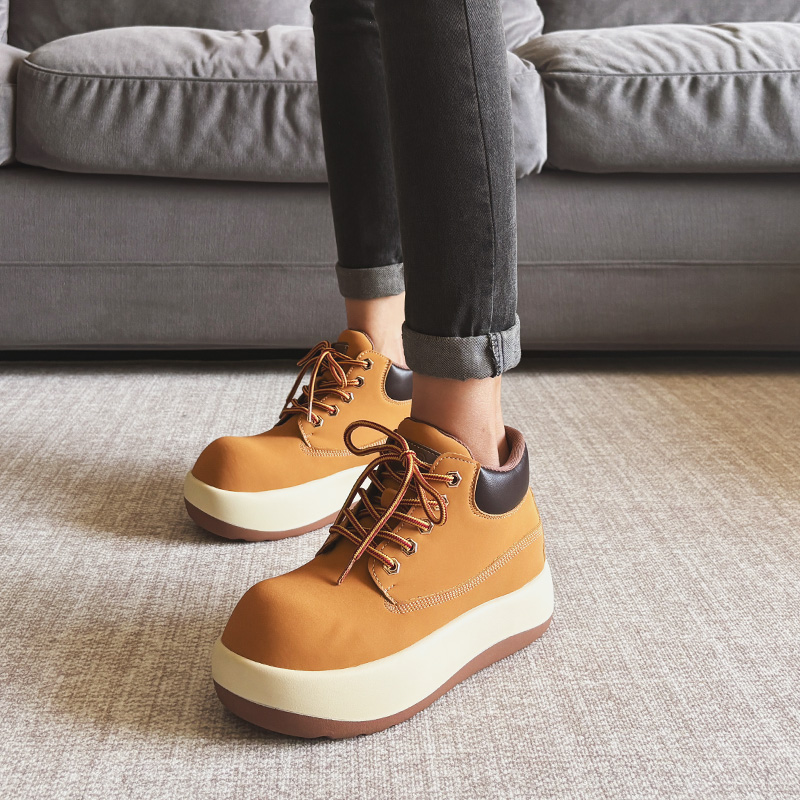 VRMCC真皮马丁靴女2025新款厚底登山工装靴英伦风靴子大头大黄靴 - 图0