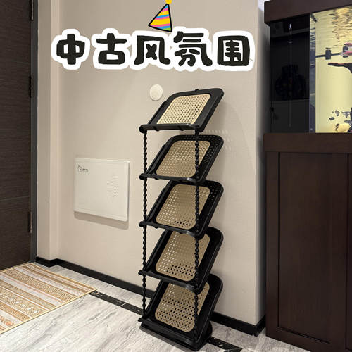 鞋架子多层家门口2025新款中古风入户小窄省空间折叠收纳鞋柜神器 - 图0