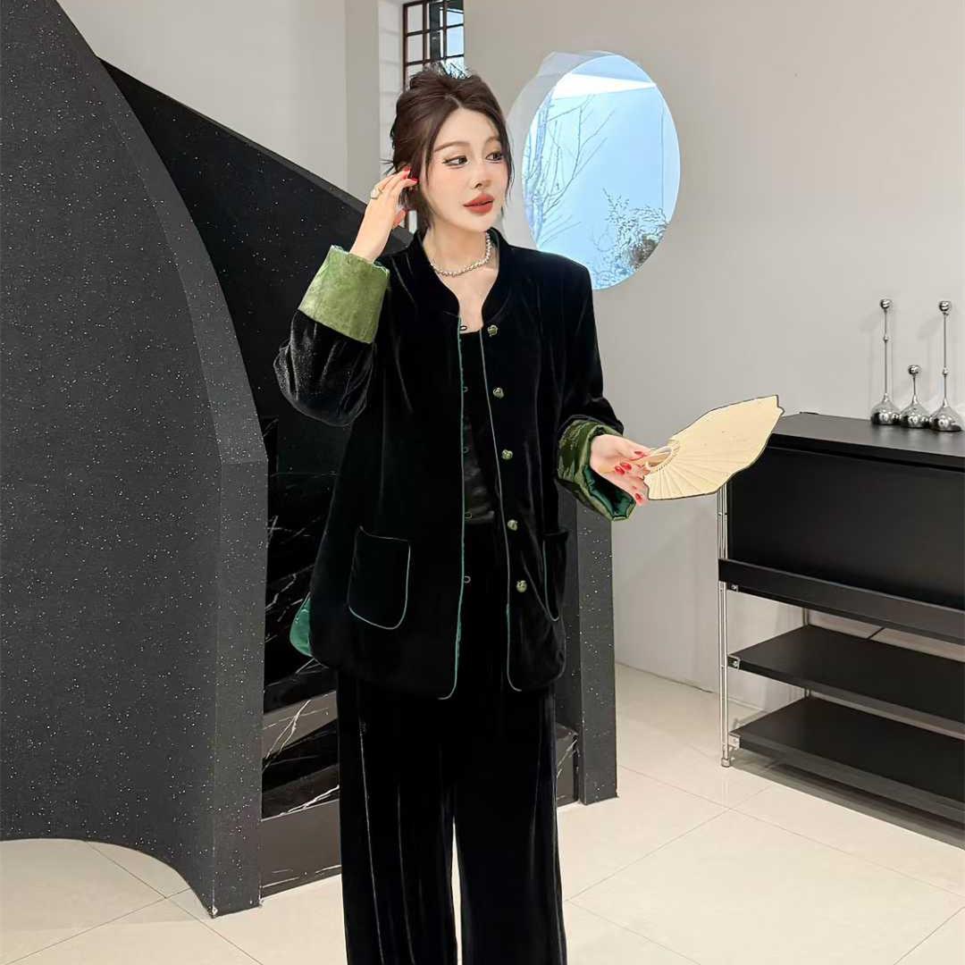 冬季新款丝绒拼接新中式大码棉服国风加棉外套女复古撞色唐装上衣,淘宝优惠券,粉丝福利购,淘宝优惠卷