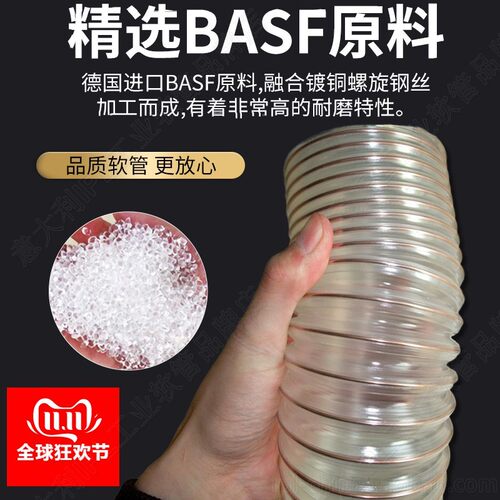 进口透明聚氨酯PU原料镀铜螺旋钢丝加强通风吸尘伸缩工业软管热卖 - 图1