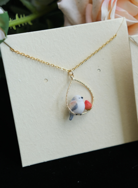 软陶手作草莓长尾山雀925银链