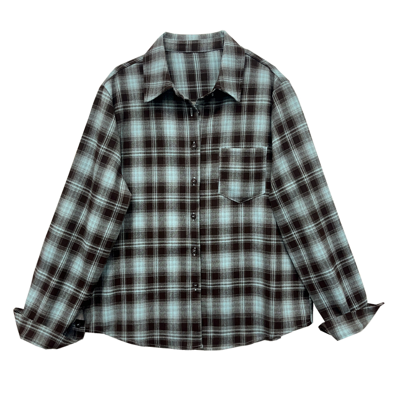 美式格子复古撞色！港风长袖格子衬衫女春秋宽松开衫上衣叠穿衬衣 - 图3