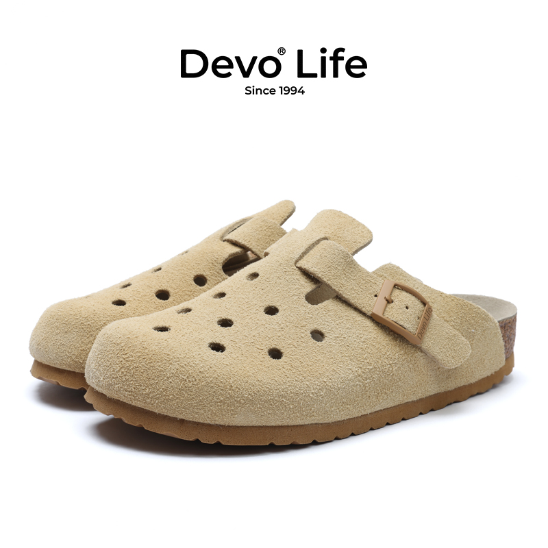 Devo/的沃软木拖鞋半包休闲时尚可爱包头半拖套脚洞洞鞋女22002