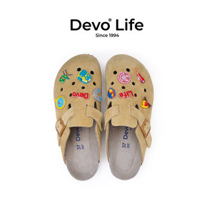 Devo/的沃软木拖鞋半包休闲时尚可爱包头半拖套脚洞洞鞋女22002