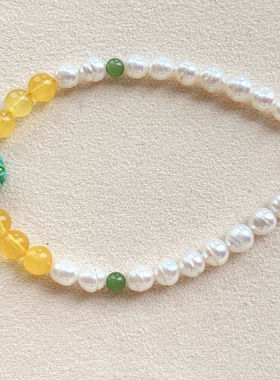 天然淡水珍珠 蜜蜡多宝手链女款单圈时尚百搭饰品礼物