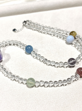 天然水晶多宝项链女款多色多宝水晶项链朱珠同款项链