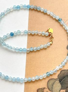 天然海蓝宝刻面项链 银扣头 女款轻奢小众精致高级感礼物