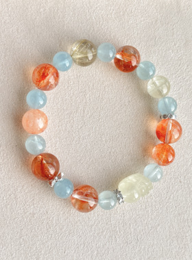 天然胶花水晶多宝手链女款海蓝宝多宝手串送女友闺蜜生日礼物