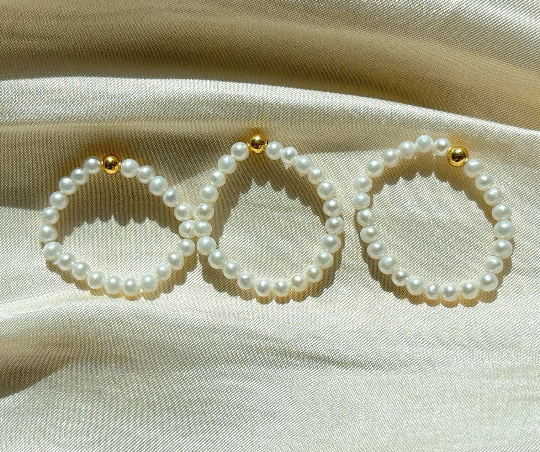 Natural freshwater pearl 18k gold ring women's pearl ring about 3mm