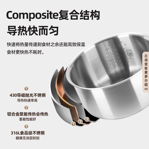 适用MIJIA米家小米C1/IH电饭煲316L不锈钢3L/4L/5L内胆MDFBD03ACM - 图1