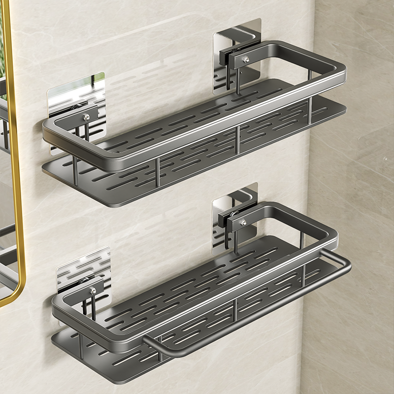 卫生间置物架毛巾架一体免打孔壁挂式洗漱台化妆品收纳架墙上架子