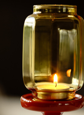 故宫红明清玻璃烛台新中式摆件