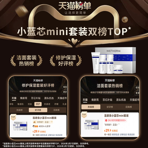 温碧泉小蓝芯mini套装泉弹闪皙蕴能洁水乳霜便携旅行装官方正品 - 图0