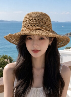 夏日草帽女春夏 大檐透气遮阳帽 出游拍照防晒太阳帽
