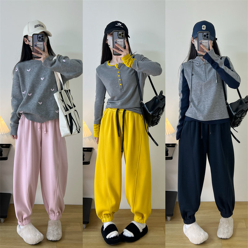 抽绳束脚哈伦裤子女冬季休闲慵懒松紧腰宽松百搭加绒加厚灯笼卫裤,淘宝优惠券,粉丝福利购,淘宝优惠卷