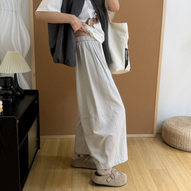 ກາງເກງສີແຂງແບບຍີ່ປຸ່ນ machete casual pants ສໍາລັບແມ່ຍິງ 2026 ພາກຮຽນ spring ຮູບແບບໃຫມ່ trouser ຂາຂະຫນາດໃຫຍ່ທີ່ຈະກວມເອົາເນື້ອຫນັງແລະເບິ່ງ slimming ແອວສູງເກົ້າຈຸດ