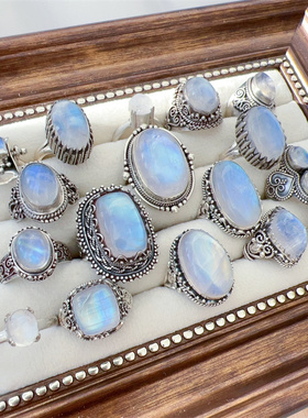 925银复古风天然宝石戒指纯手工