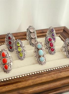 天然宝石戒指925银复古