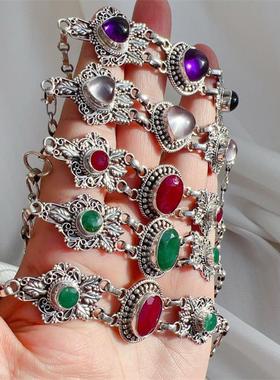 宝石尼泊尔925纯银手链复古