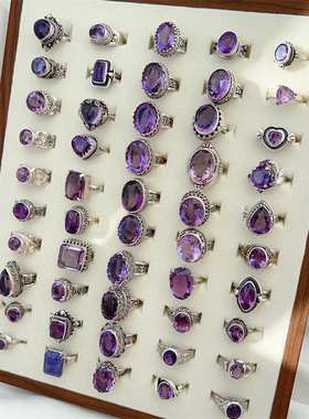 紫水晶男女925银复古纯手工戒指