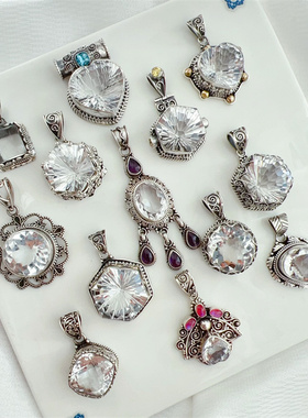 天然白水晶纯手工吊坠925银饰