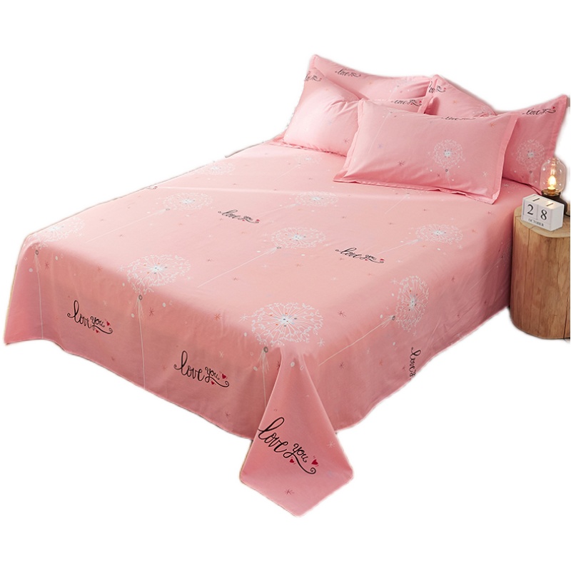 粉红色植物花卉全棉床单单件 蒲公英纯棉床单简约小清新宿舍床单