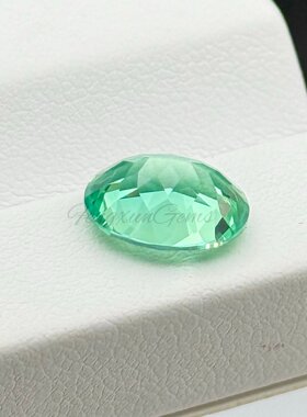 实验室培育薄荷绿蓝宝石蛋形彩宝珠宝用石裸石 高精切全净体宝石