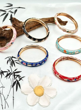 景区热卖老北京景泰蓝手镯开口珐琅彩时尚古风同款手环首饰云锦