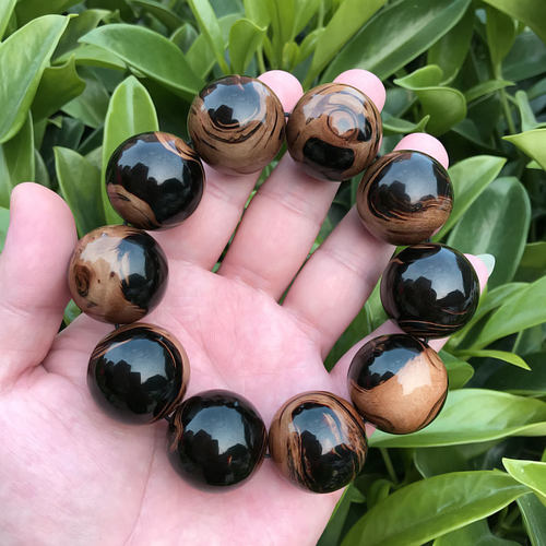 柳工坊黑珊瑚海柳手串手链文玩多宝佛珠念珠首饰山水纹2.6cm包邮 - 图0