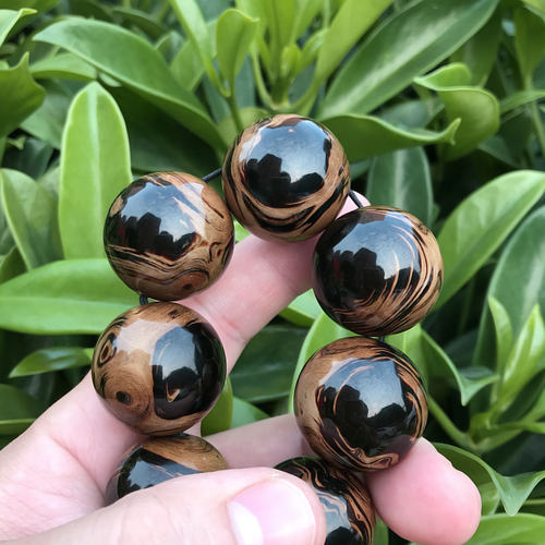 柳工坊黑珊瑚海柳手串手链文玩多宝佛珠念珠首饰山水纹2.6cm包邮 - 图2